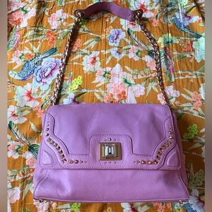 💜 Juicy Couture Genuine Pink/Lavender Leather Studded Rhinestone Shoulder Bag